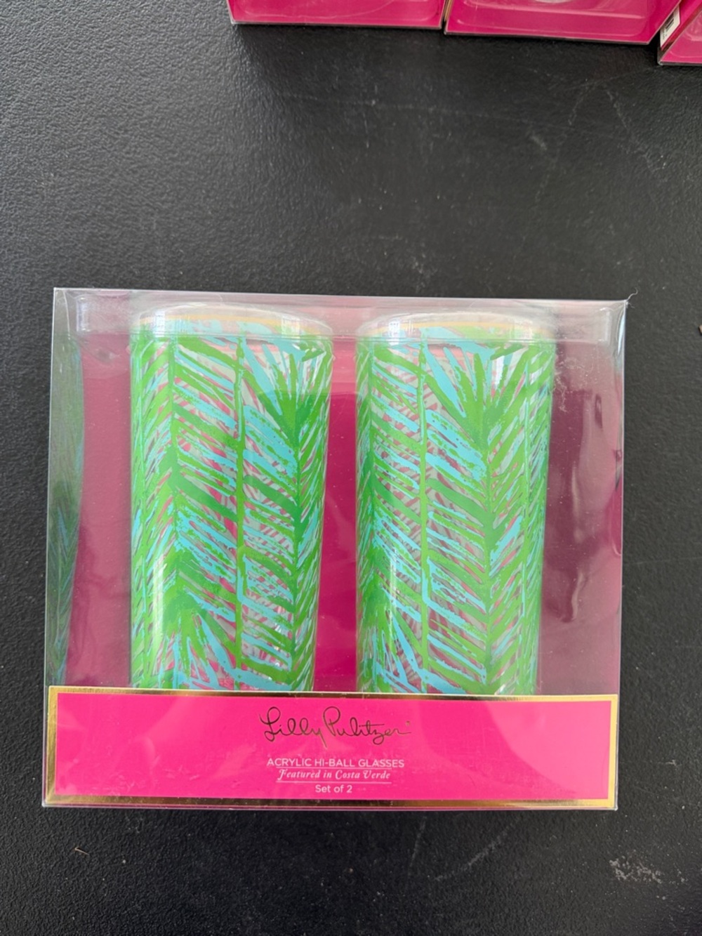 Lilly Pulitzer Bright Green Palm Acrylic Hi-Ball Glasses - Set of 8